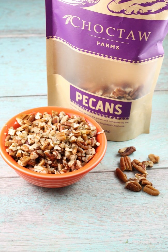 Chopped pecans for Cranberry Pecan Biscotti Recipe with Choctaw Farms Pecans ~ MissintheKitchen.com
