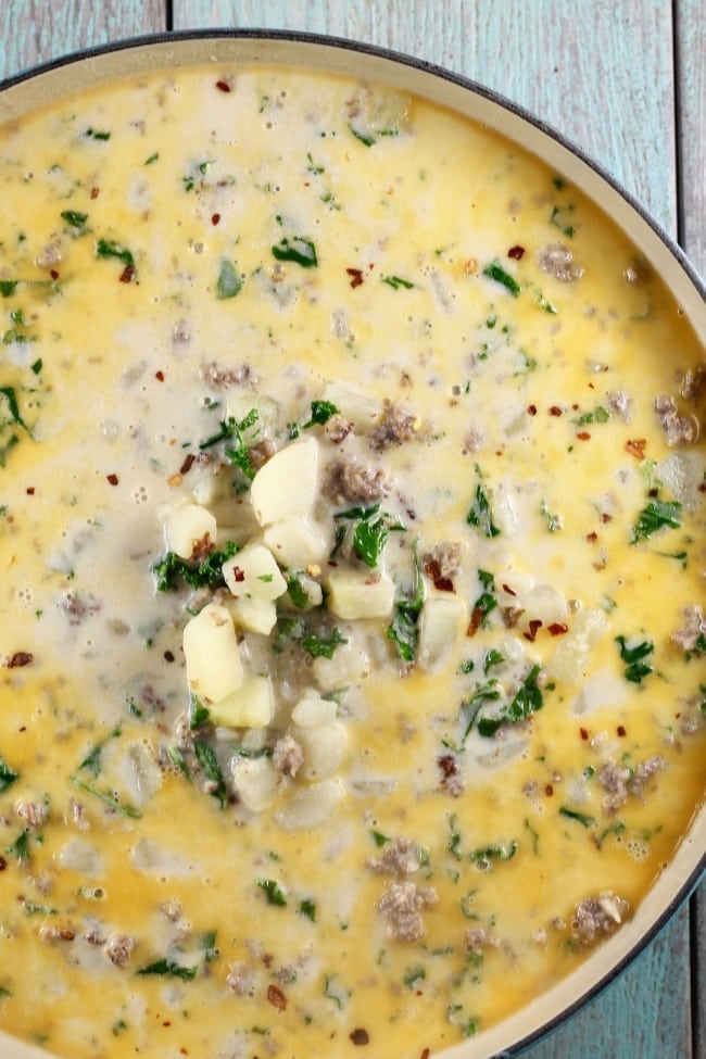 Tuscan Sausage Potato Soup from The Simple Kitchen Cookbook ~ MissintheKitchen.com #soup #potatosoup #cookbook