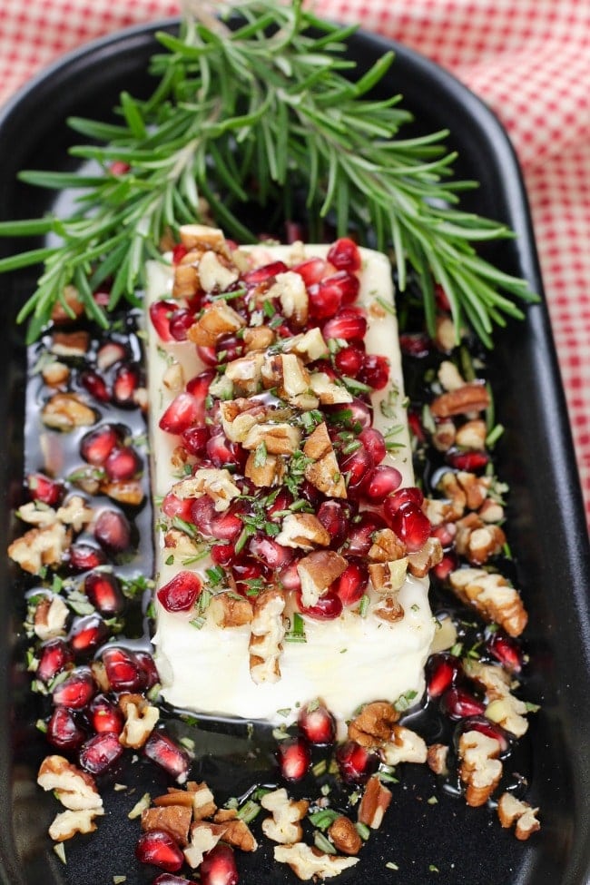 Pomegranate Pecan Party Appetizer Recipe from MissintheKitchen.com #party #appetizer #pecan #pomegranate #Christmas