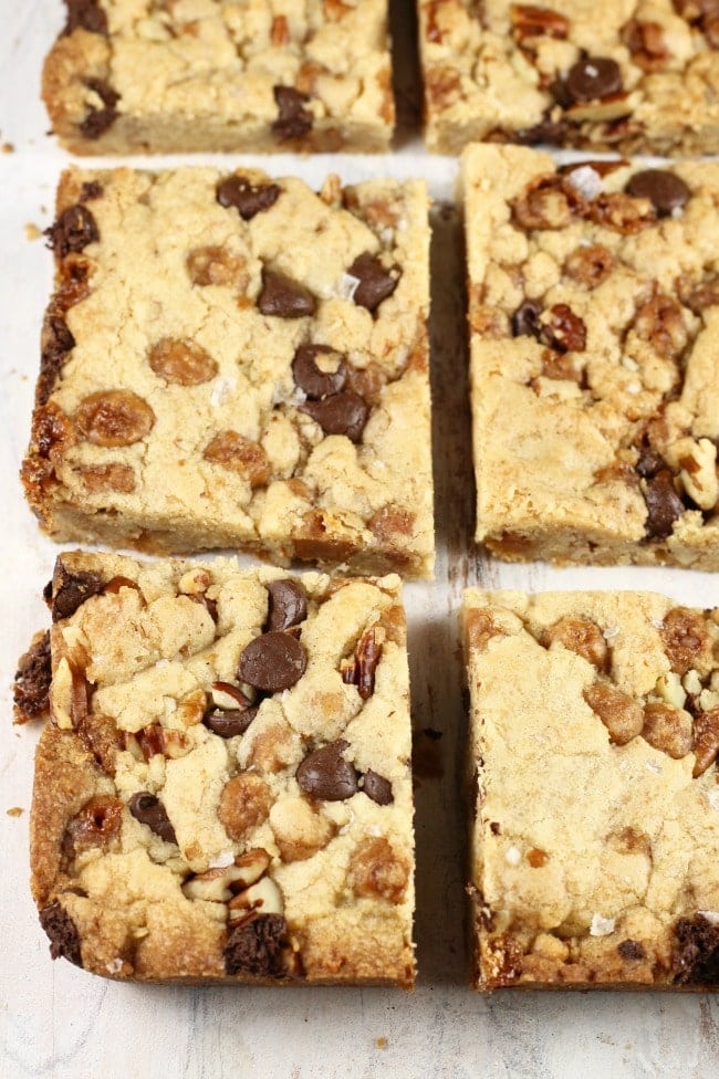 salted caramel cookie bars cut