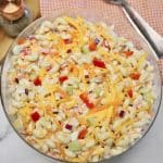 Bowl of macaroni salad.