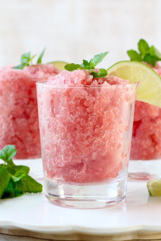 Watermelon Mojito Slushie with rum, lime and mint