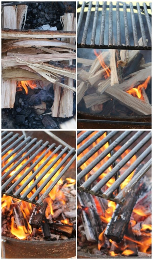 Wood Fire in an open grill for grilling ribs