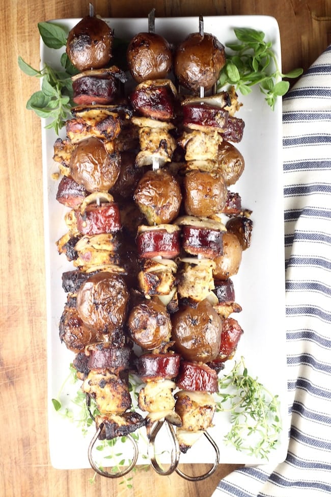 Chicken Sausage & Potato Skewers