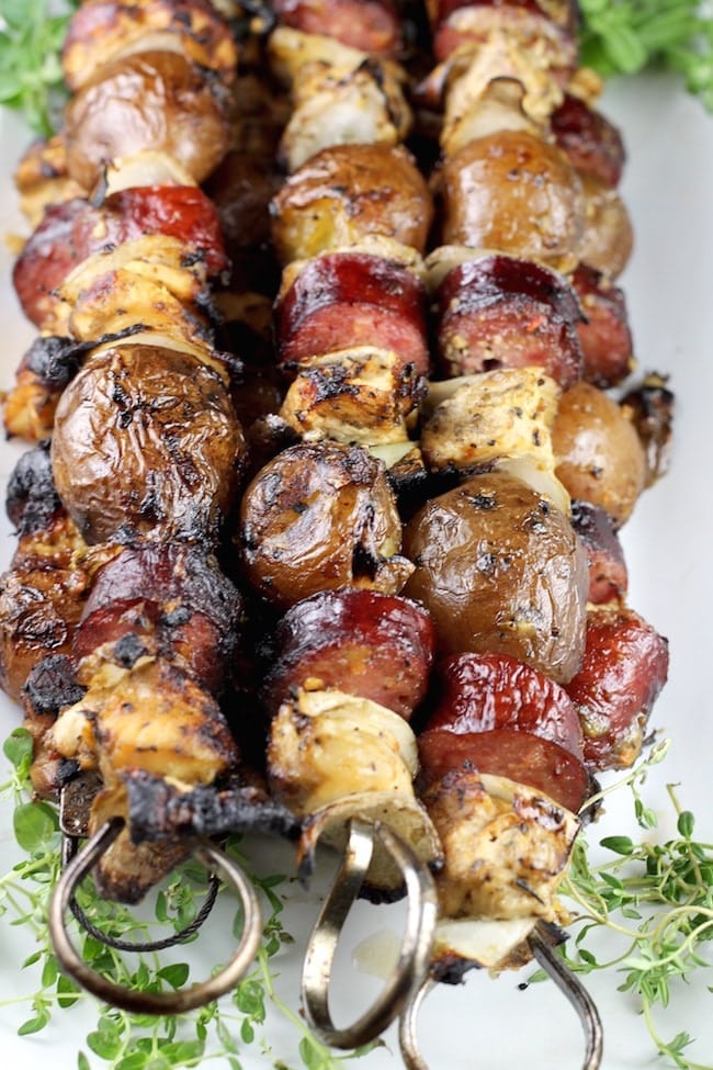 Easy Smoked Sausage, Chicken and Potato Kabobs