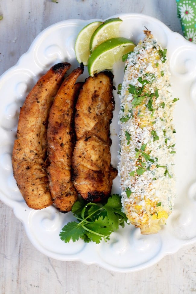Spicy Honey Grilled Chicken Tenders and Grilled Mexican Street Corn