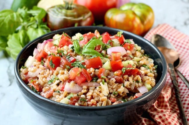 Farro Salad with tomatoes and cucumbers