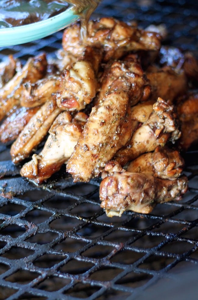 Last step of Italian Glazed Smoked Chicken Wings
