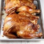 Smoked Whole Chickens on a tray