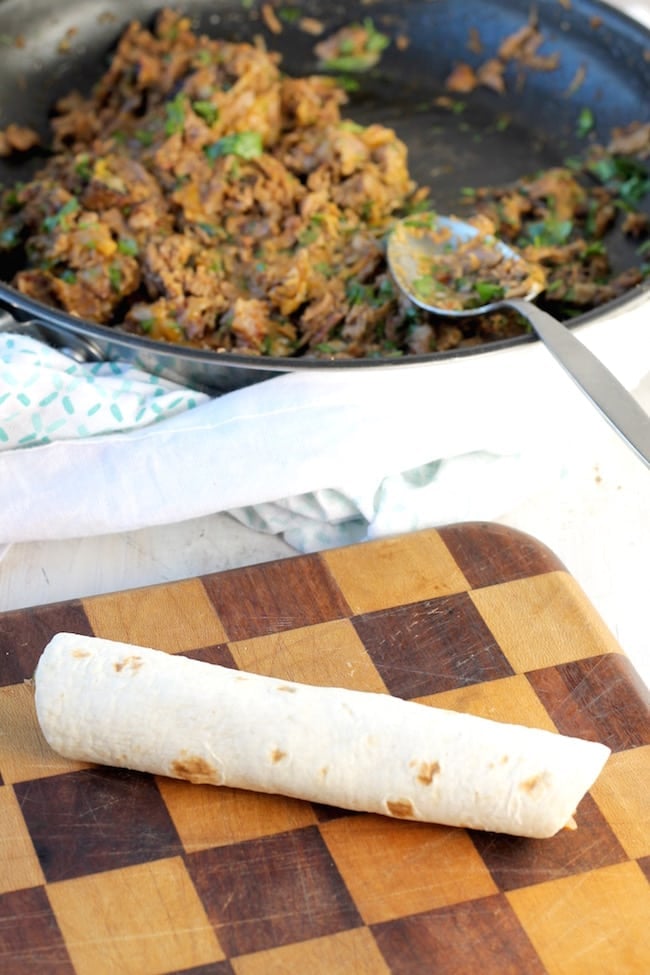 Rolled up tortillas with brisket filling 