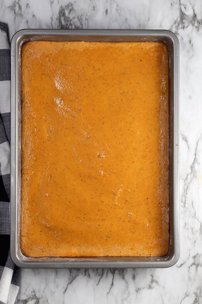 Pumpkin Pie Bars baked in a 9 x 13 pan