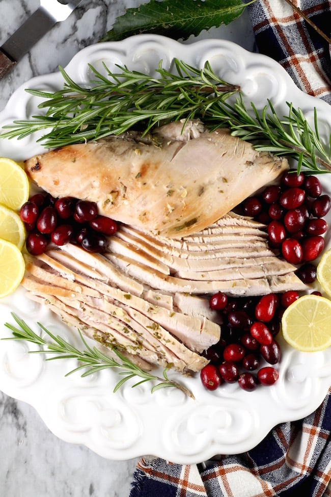 Sliced Smoked Turkey platter for Thanksgiving dinner