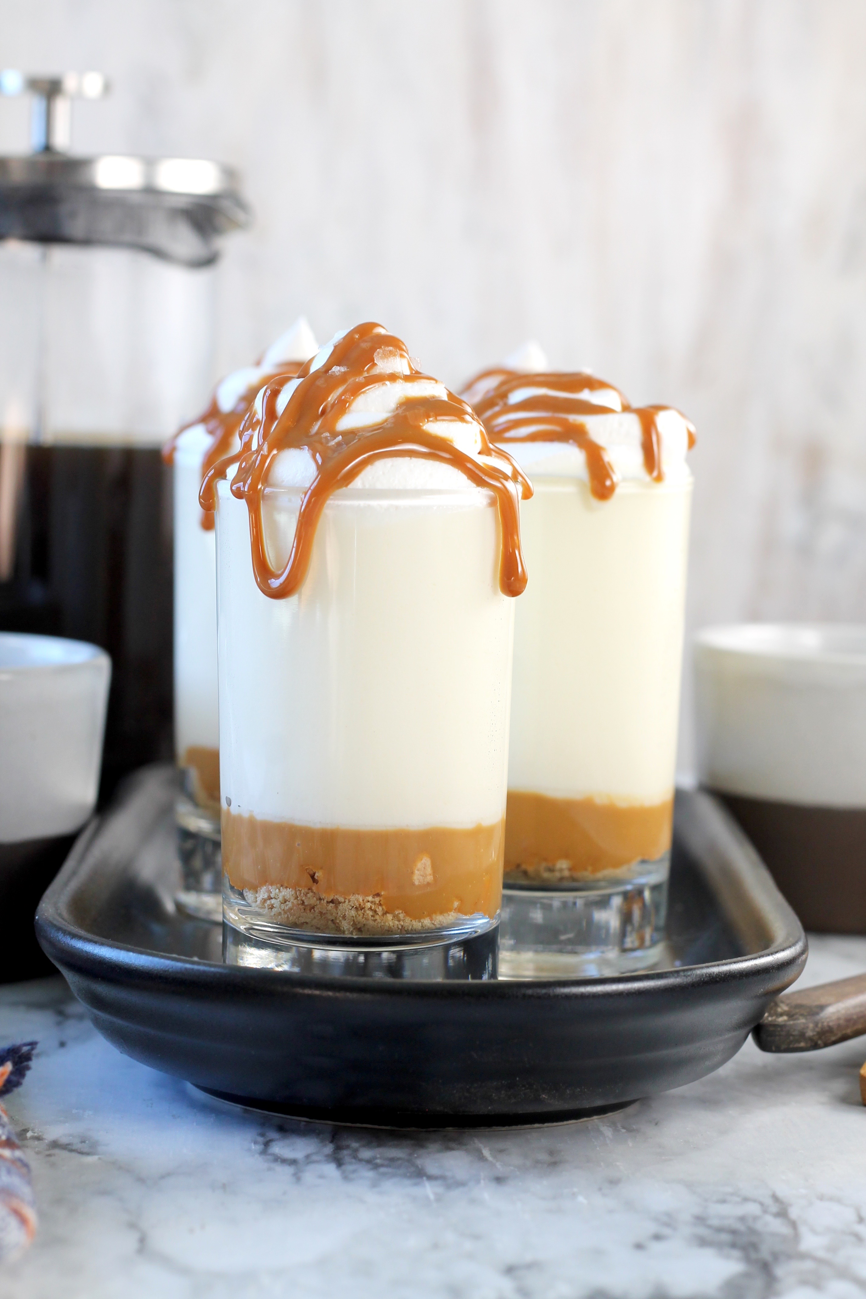 Easy No Bake Caramel Macchiato Cheesecakes