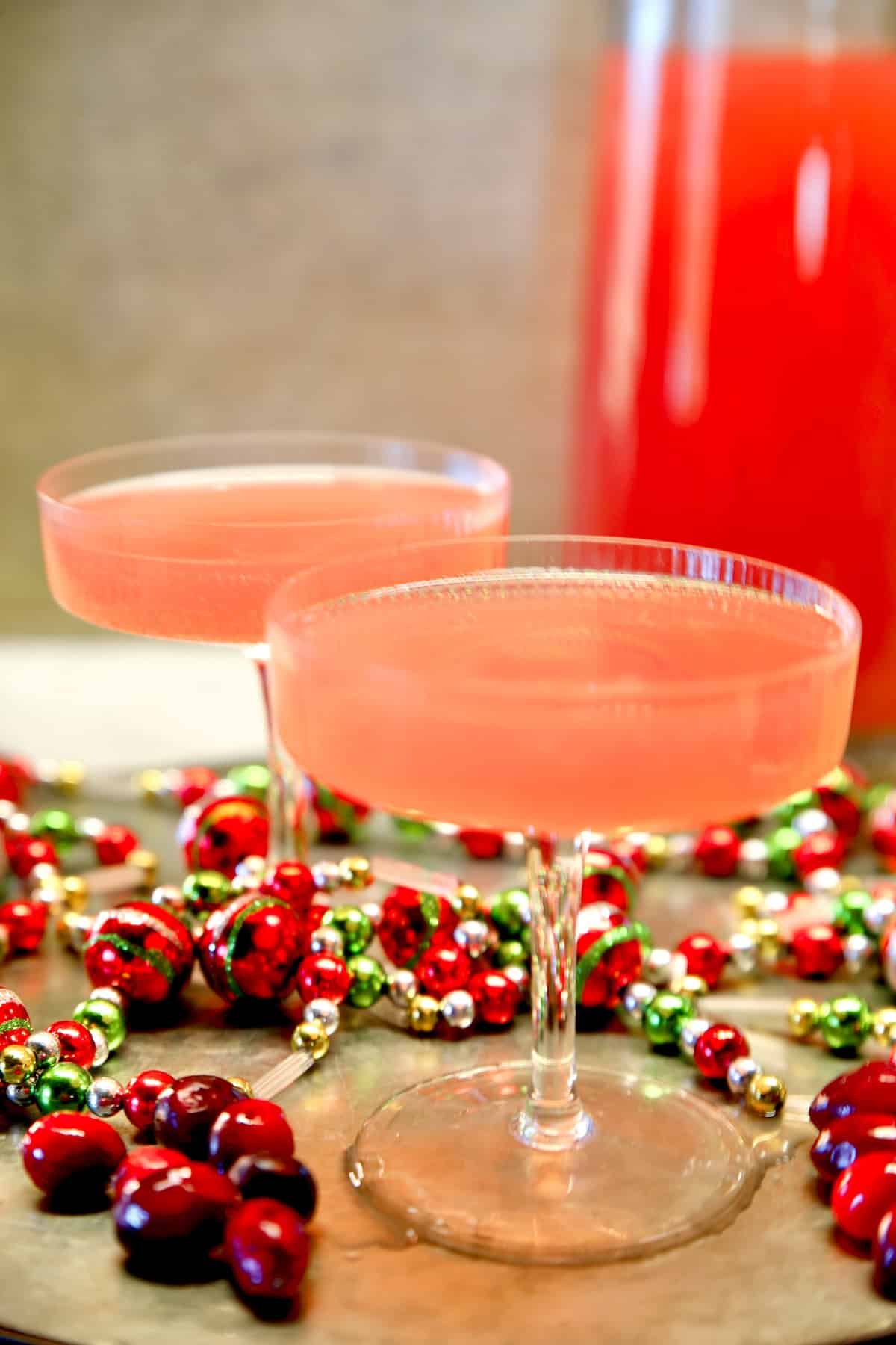 Cosmo punch in a coupe glass.