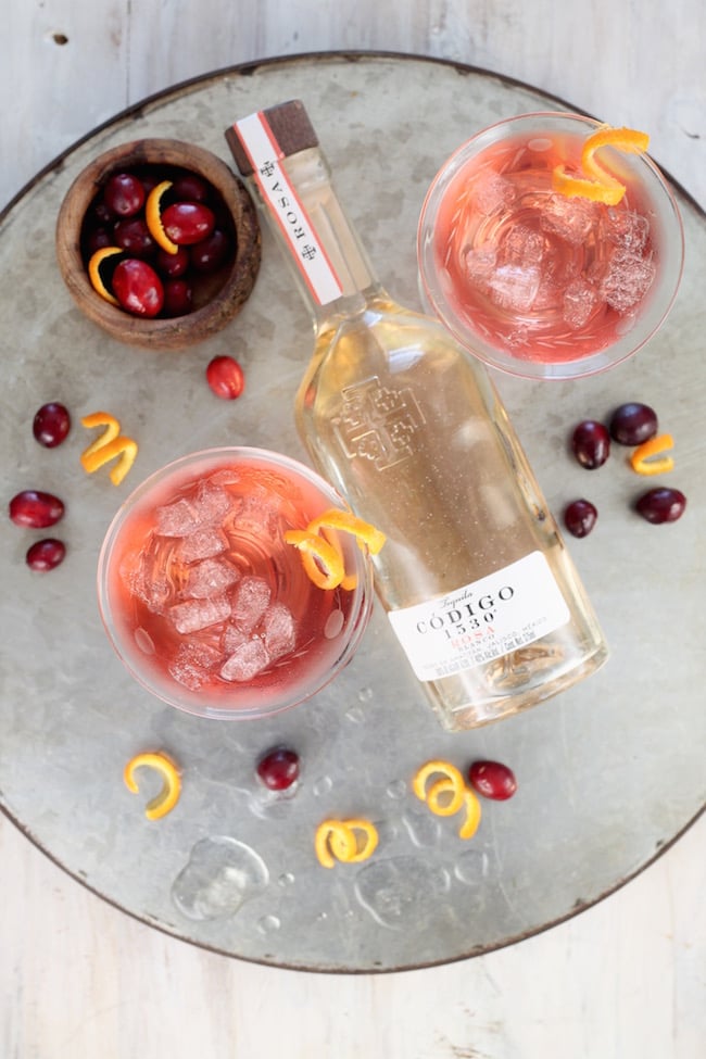 Cranberry Tequila Old Fashioned Cocktail with Codigo 1530 Rosa Tequila