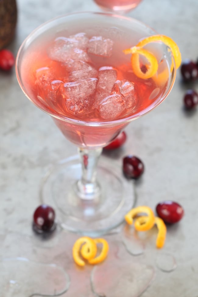 Cranberry Tequila Old Fashioned Cocktail garnished with orange