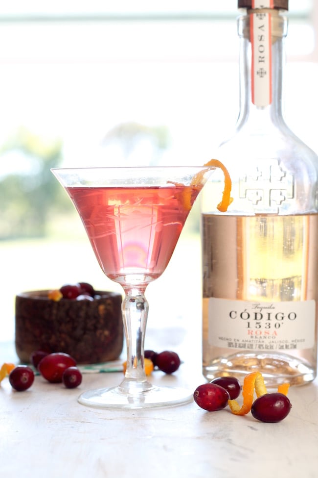 Cranberry Tequila Old Fashioned with an orange twist