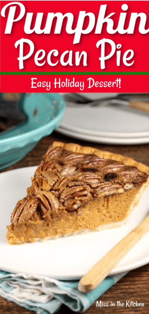 Slice of pumpkin pecan pie.