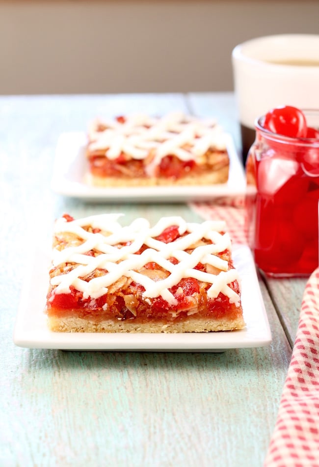 Cherry Almond Bars with cream cheese icing 
