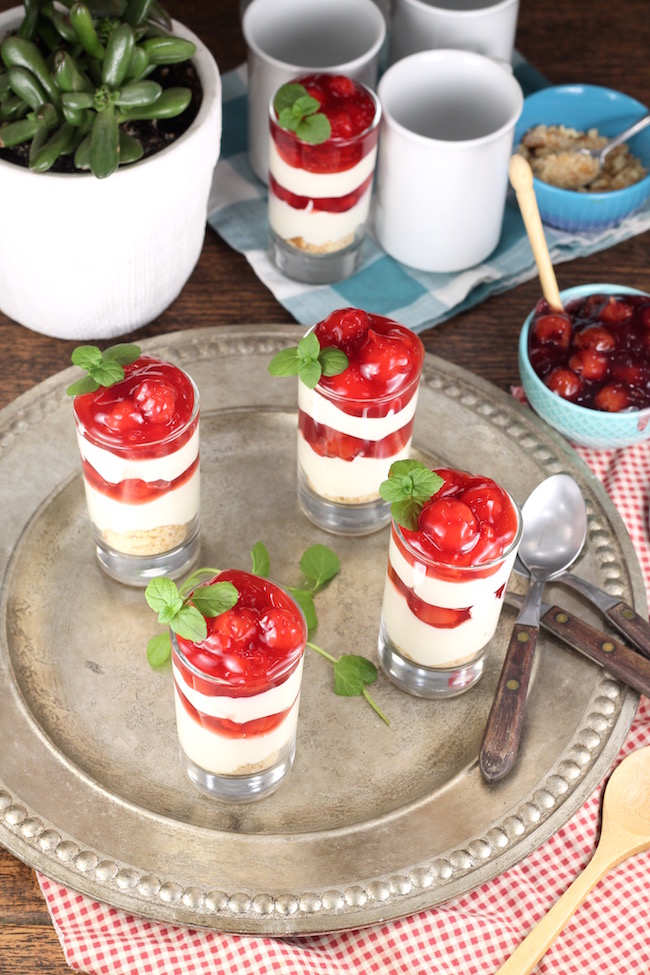 Cherry Cream Cheese Pie Recipe - served in shooter glasses