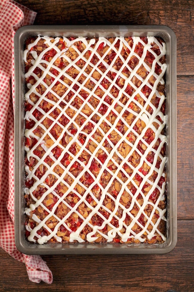 Cherry Almond Bars with Criss Cross Cream Cheese Icing