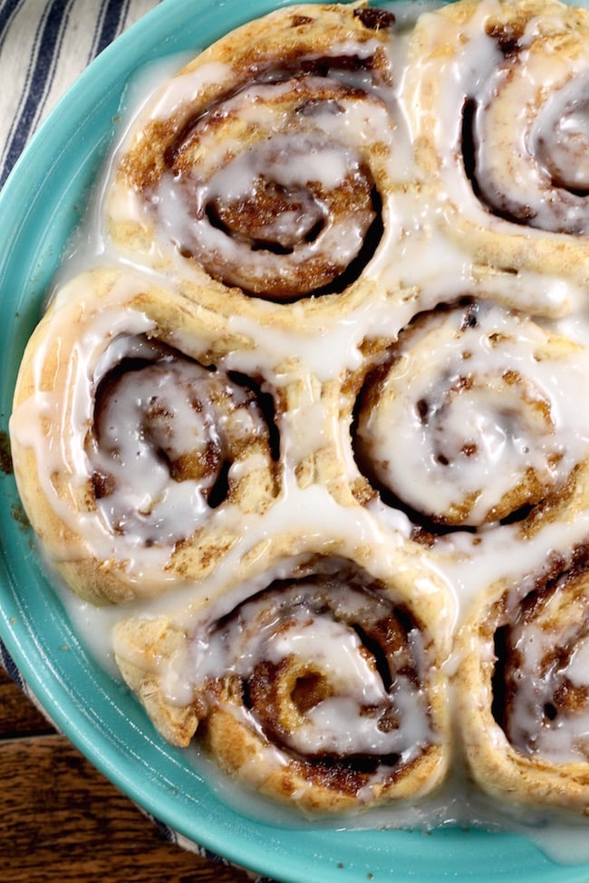 Fresh Baked Raisin Bran Cinnamon Rolls with Powdered Sugar Icing