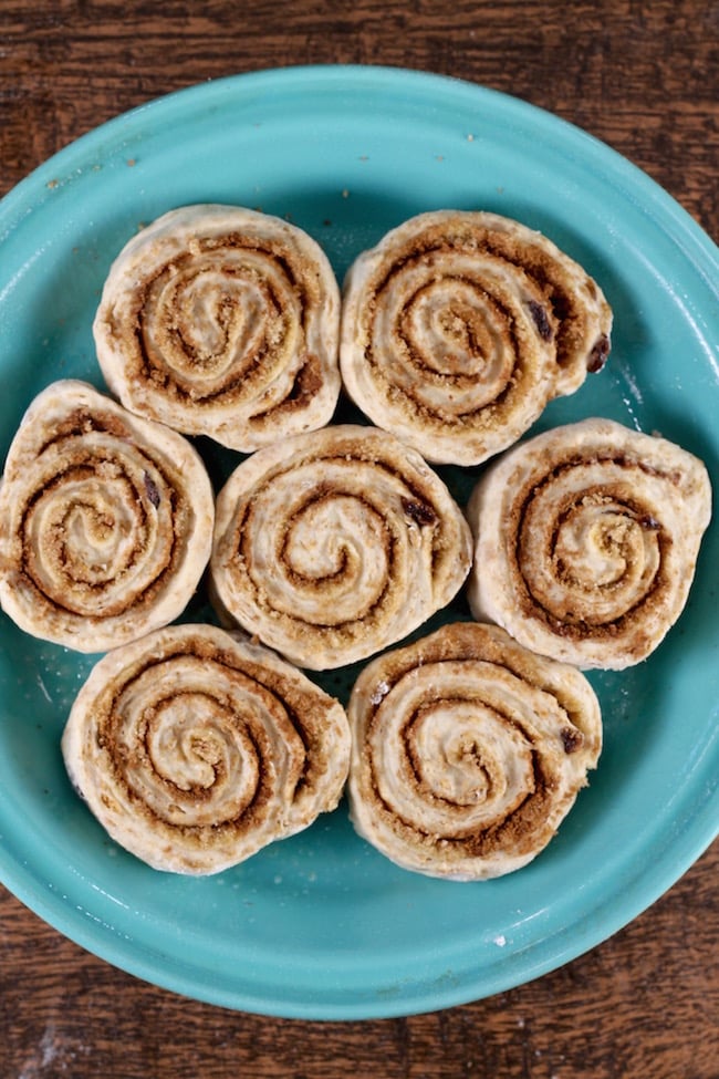 Sliced Cinnamon Rolls ready to rise