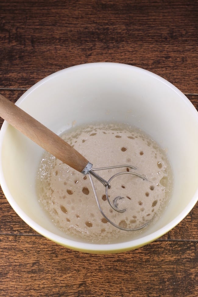 Yeast starting to bubble for Raisin Bran Cinnamon Rolls