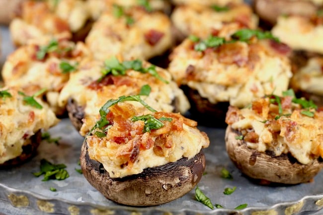 Bacon Stuffed Mushrooms with cheese and caramelized onions