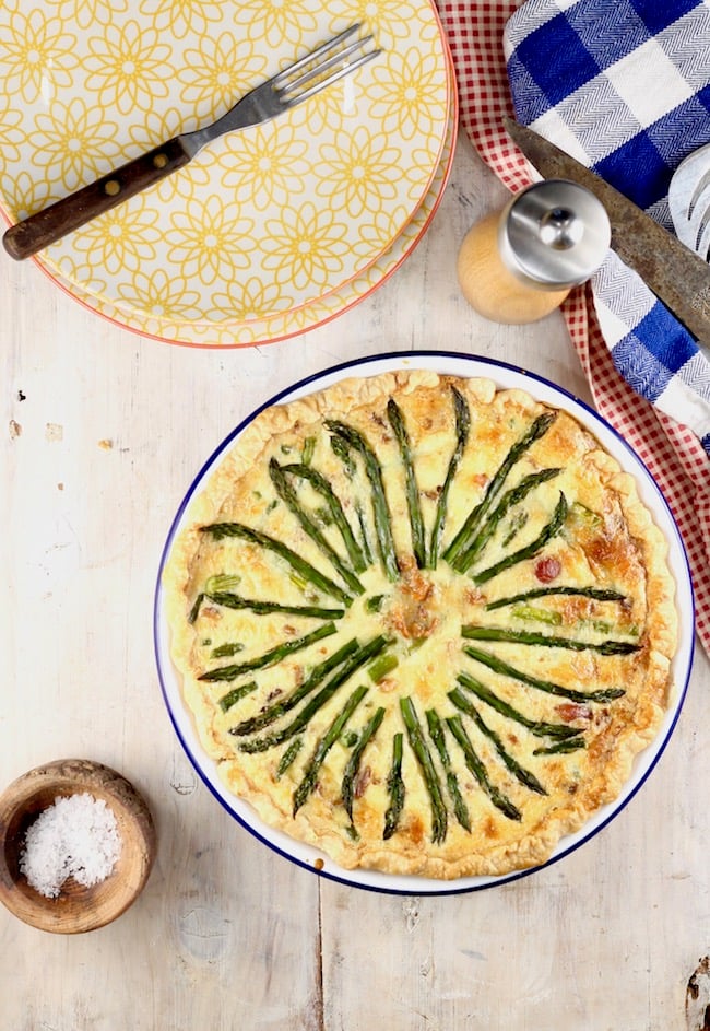 Asparagus Quiche, yellow plates