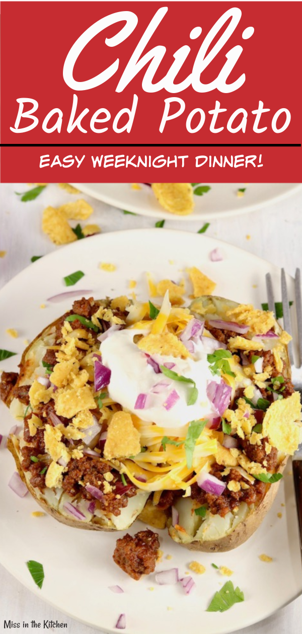 Chili Baked Potato served on a white plate