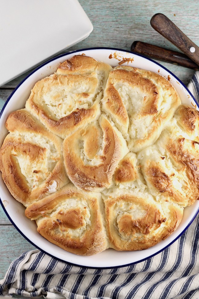 Pan of Coconut Cream Pie Sweet Rolls