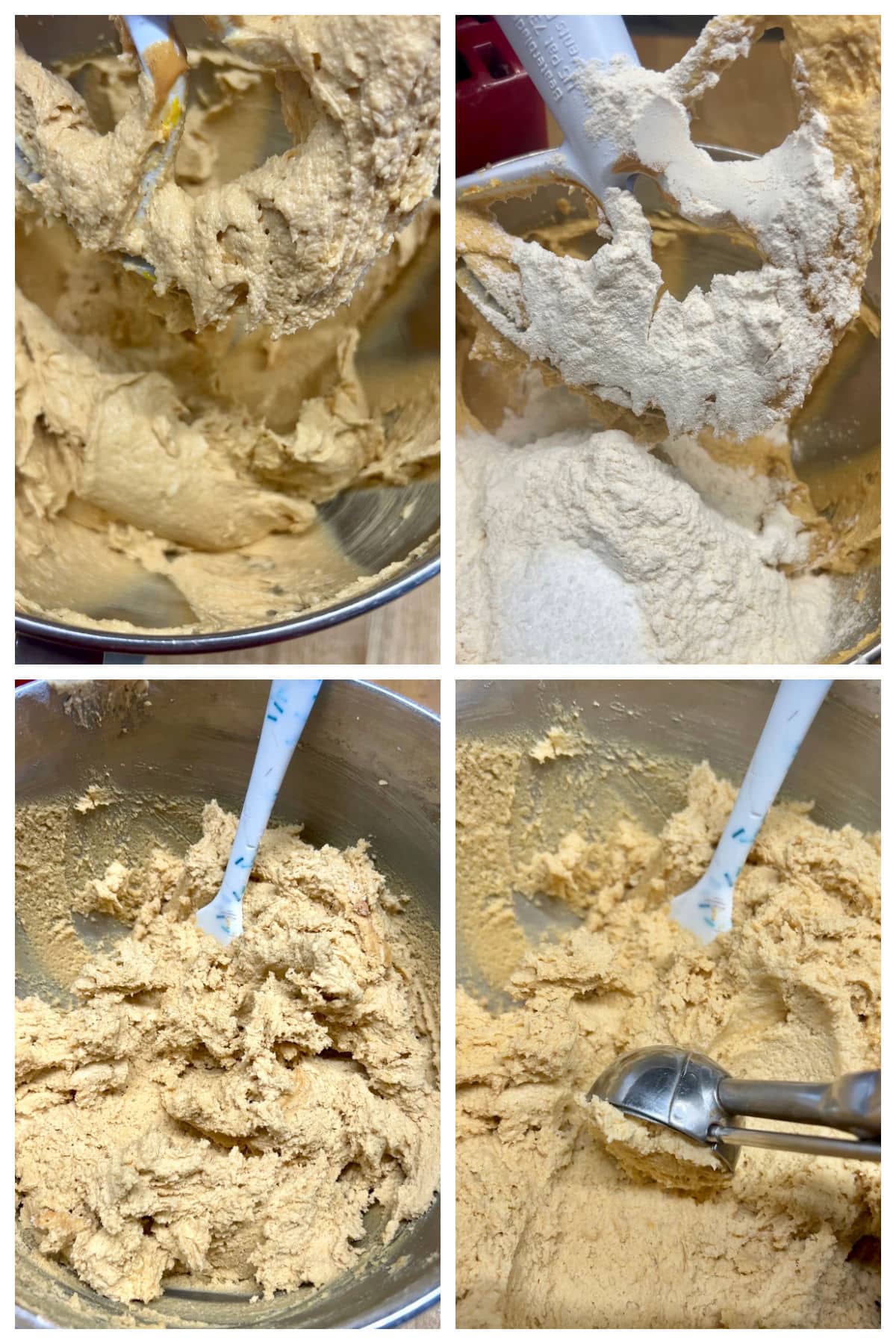 Mixing peanut butter cookie dough.