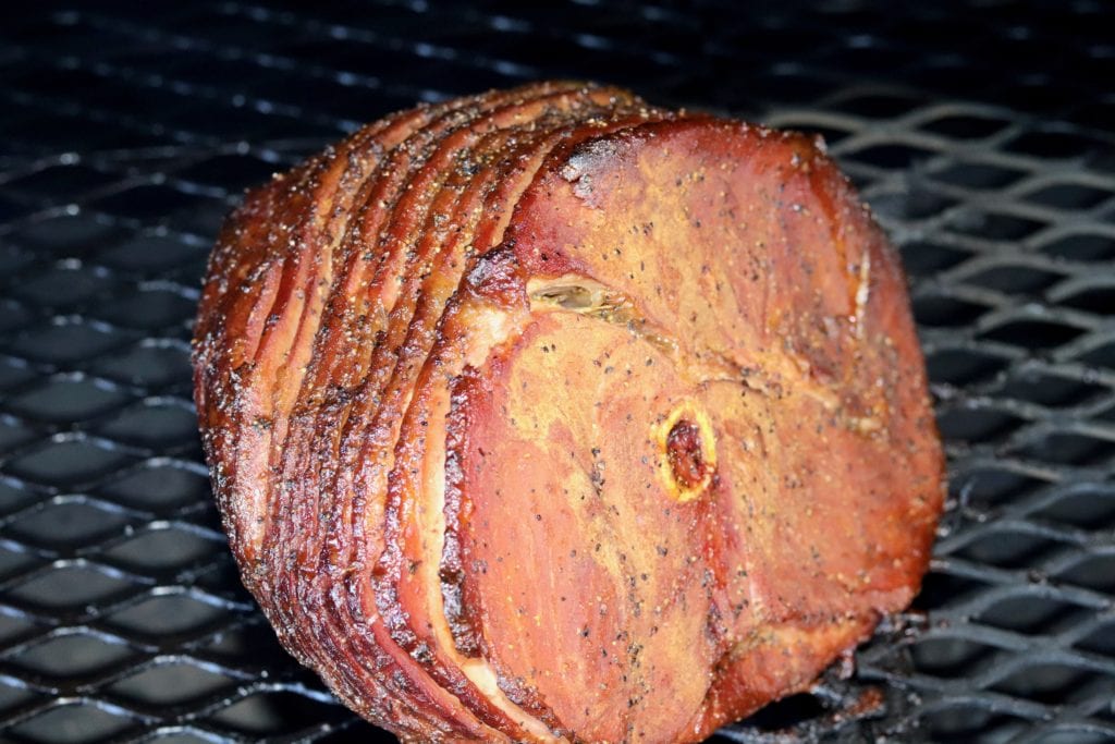 Spiral Sliced ham on the grill with balsamic glaze