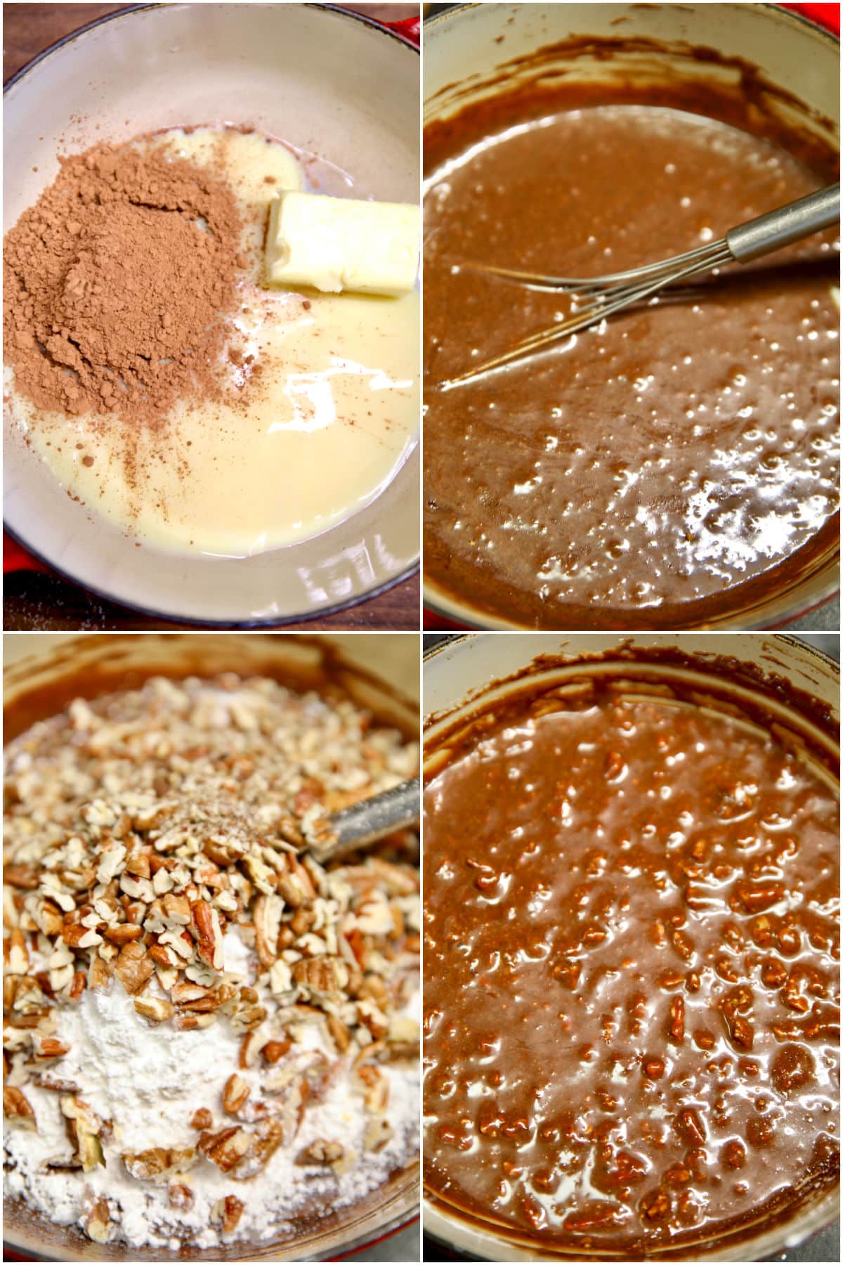 Collage making chocolate pecan icing.