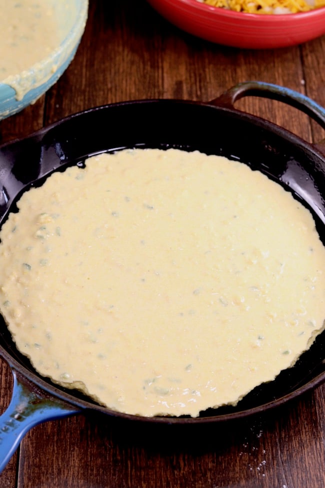 Mexican Cornbread - first layer of cornbread batter