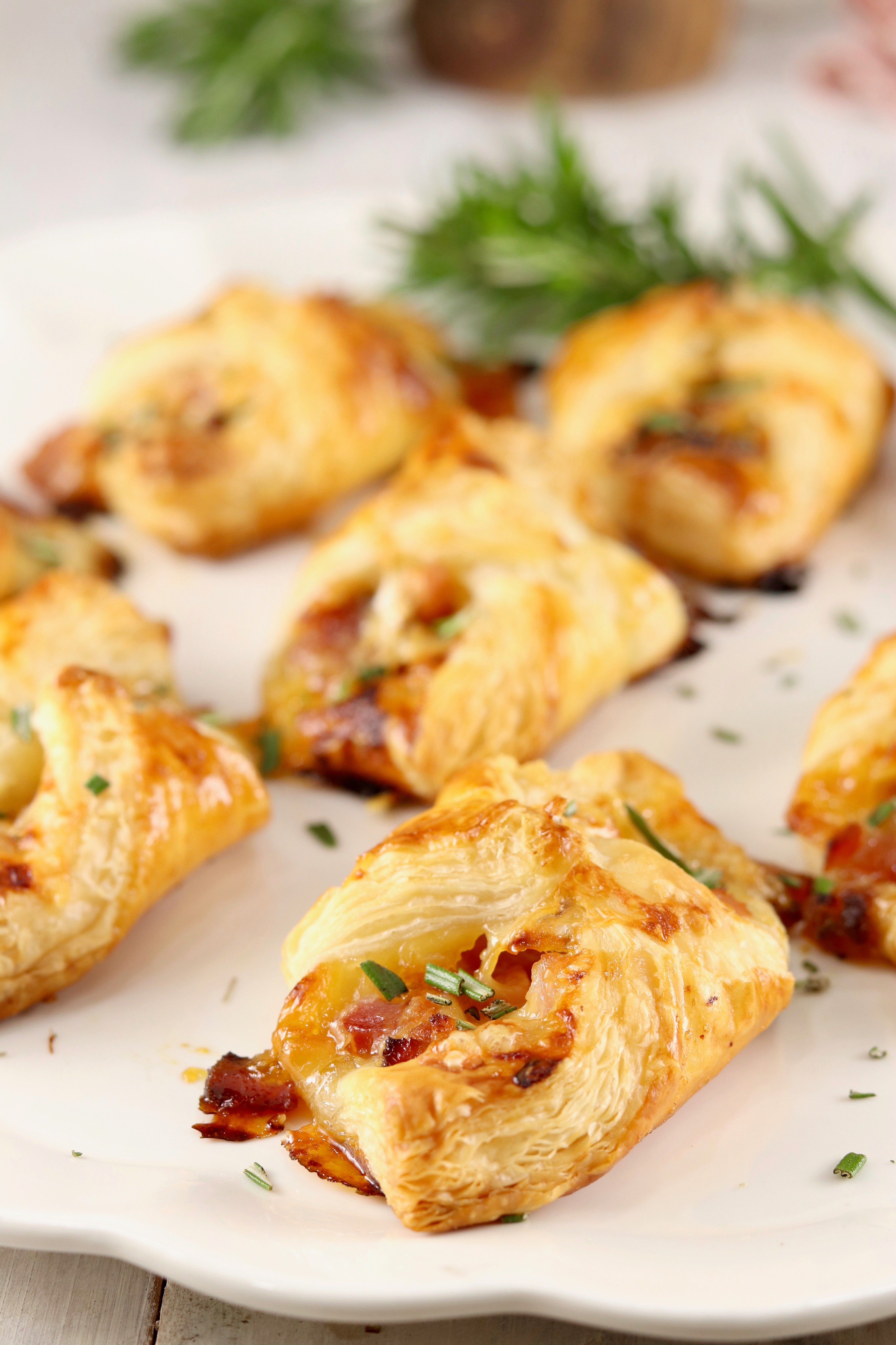 Ham and Cheese Party Puffs on a white platter