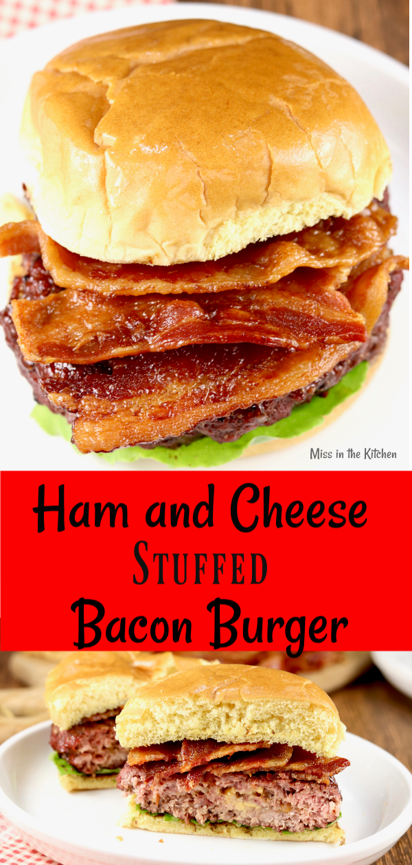 grilled barbecue burger and topped with crispy bacon
