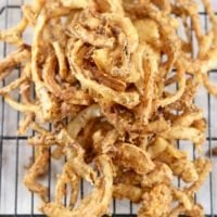 Onion Strings on a wire rack