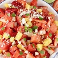 Watermelon, Strawberry and Pineapple Salad with feta