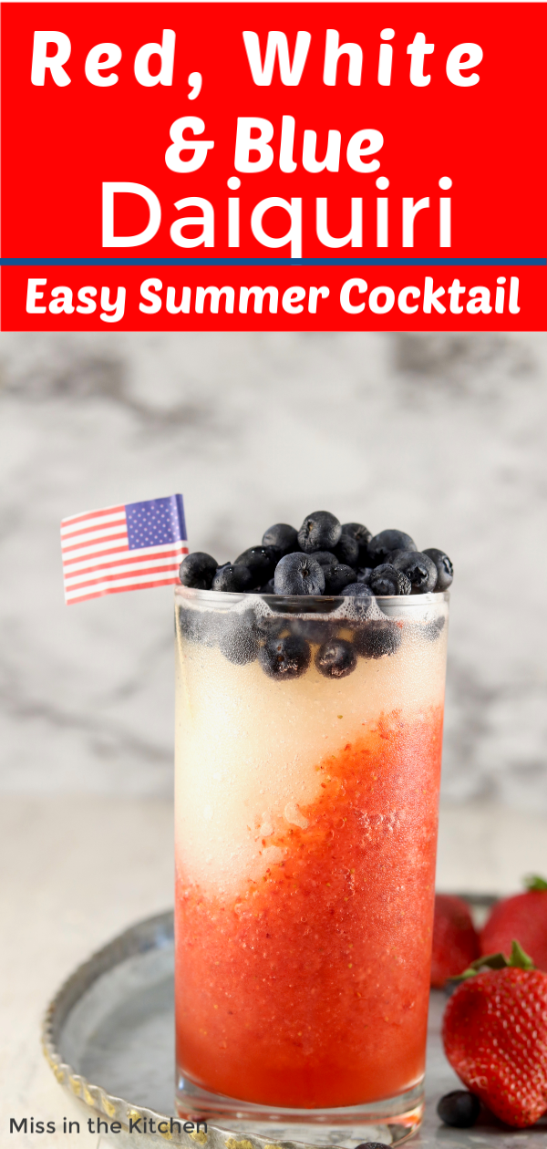 Frozen layers of strawberry and lime daiquiri and topped with blueberries 