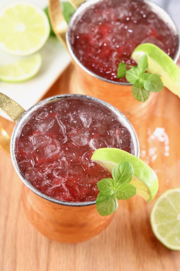 Strawberry Moscow Mules in copper Mugs