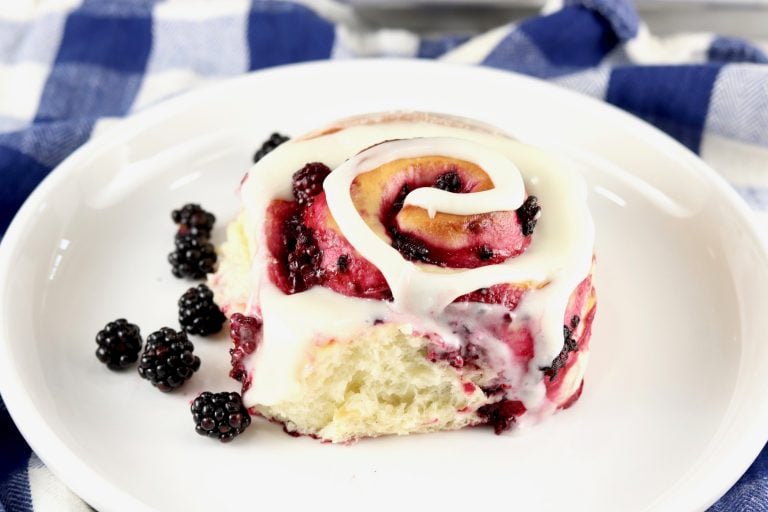 Blackberry Sweet Rolls on a white plate