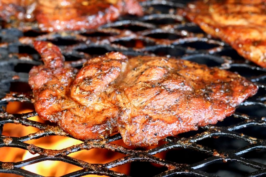 Marinated Pork Chops on a fire