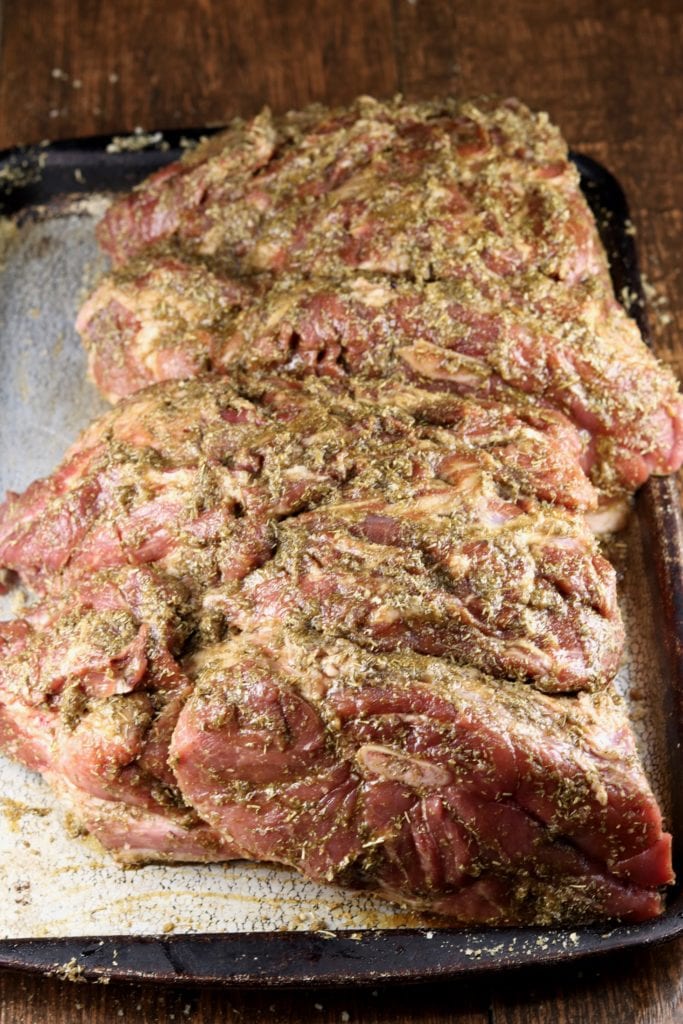 Pork Butt with Italian Rub on a sheet pan