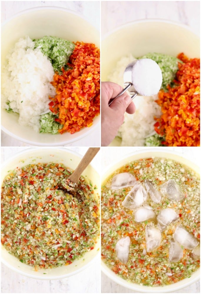Making sweet pickle relish with chopped vegetables