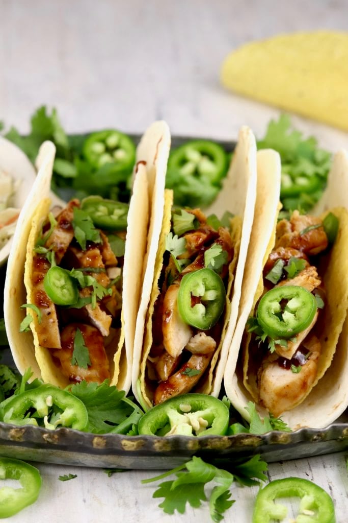 BBQ Chicken Tacos with jalapenos and cilantro