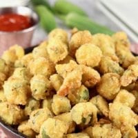 Fried Okra in a cast iron mini skillet