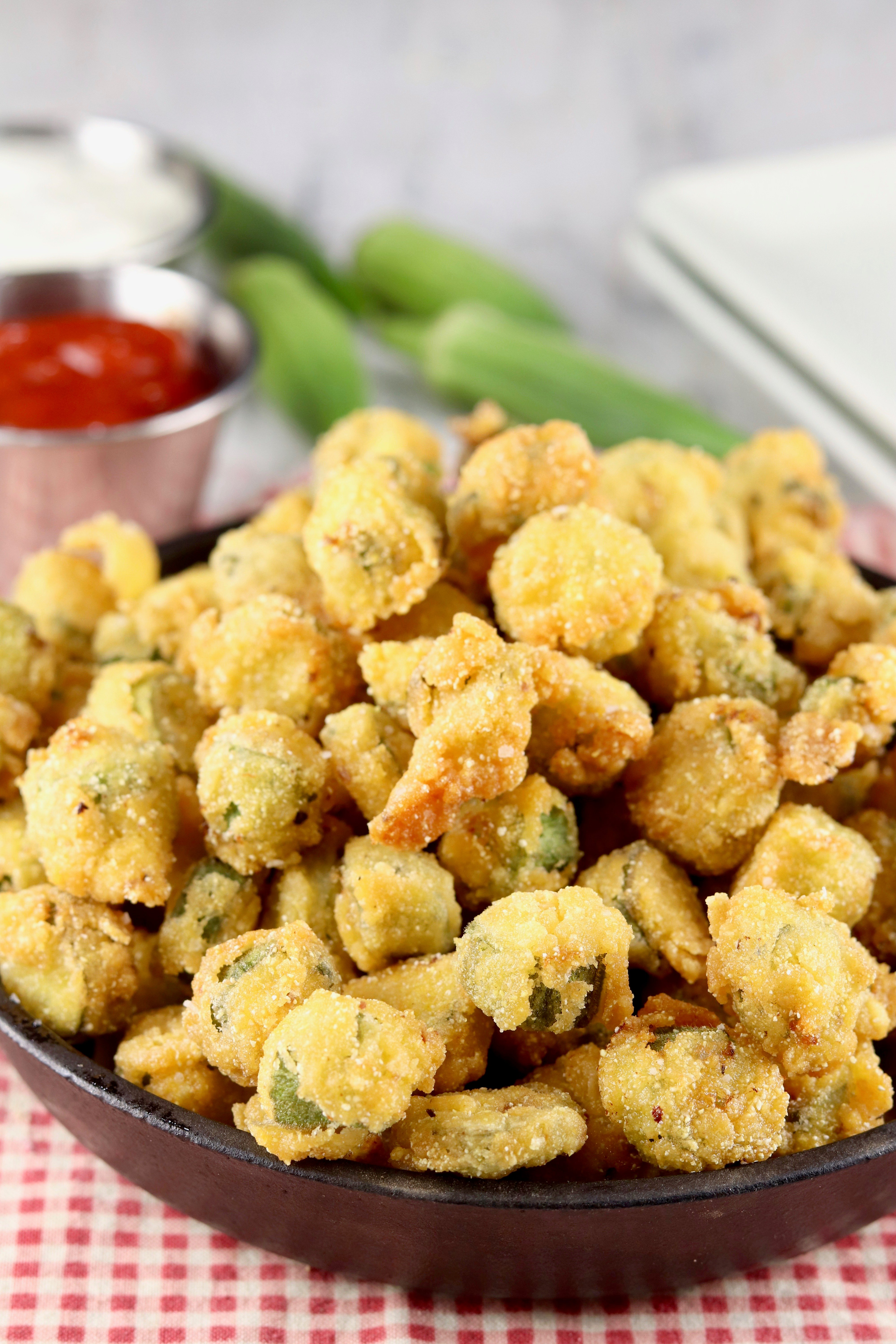 Fried Okra in a cast iron mini skillet