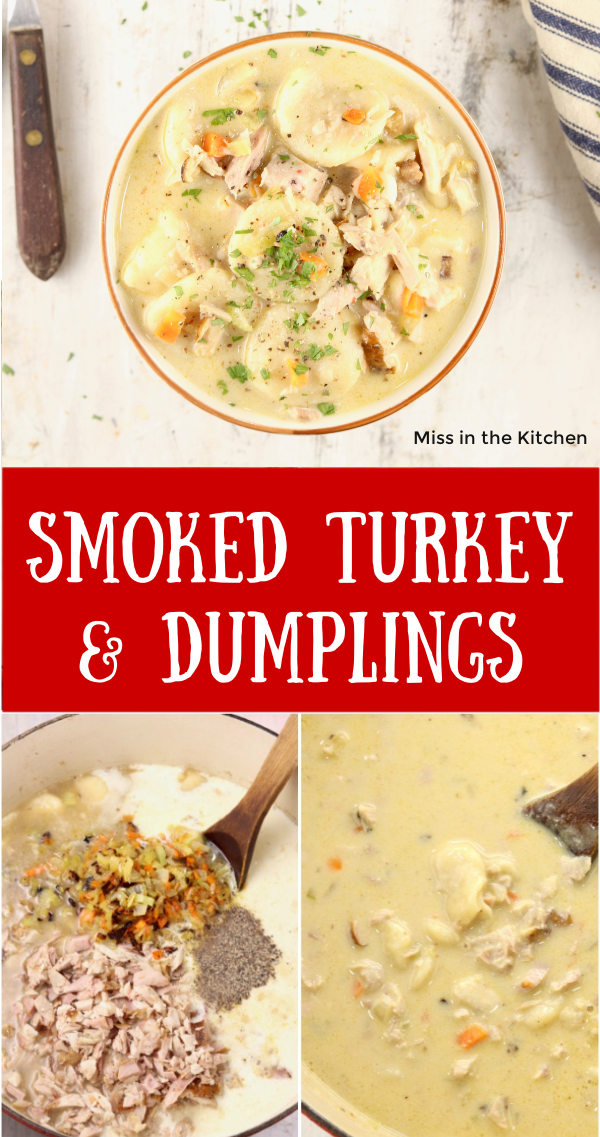 Bowl of creamy turkey and vegetable soup 
